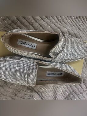 Steve Madden Crystal-Embellished Loafers in Champagne Gold